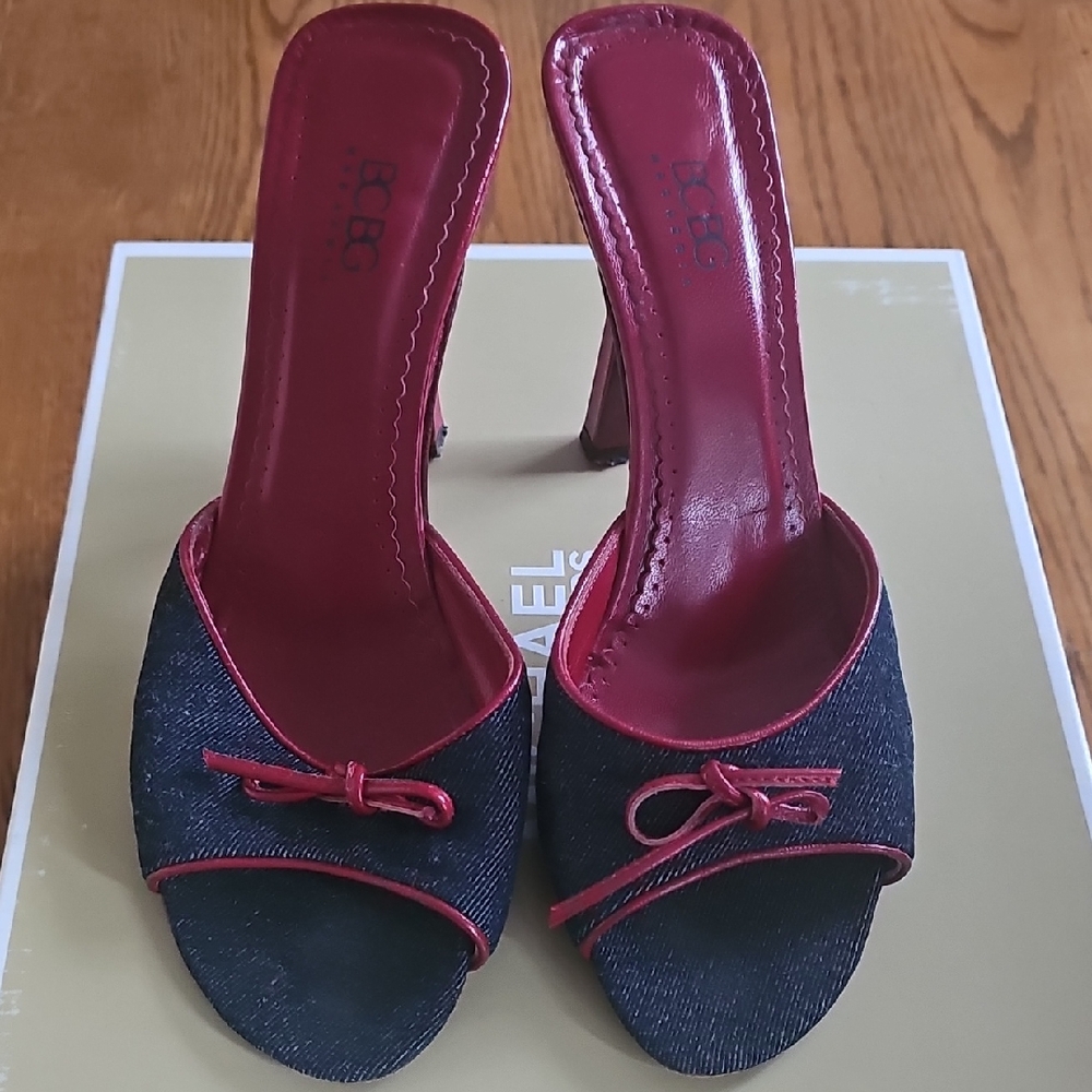 BCBG Red and Black Denim Heels